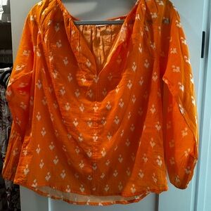 Roller Rabbit Orange Ruched 3/4 Sleeve Blouse